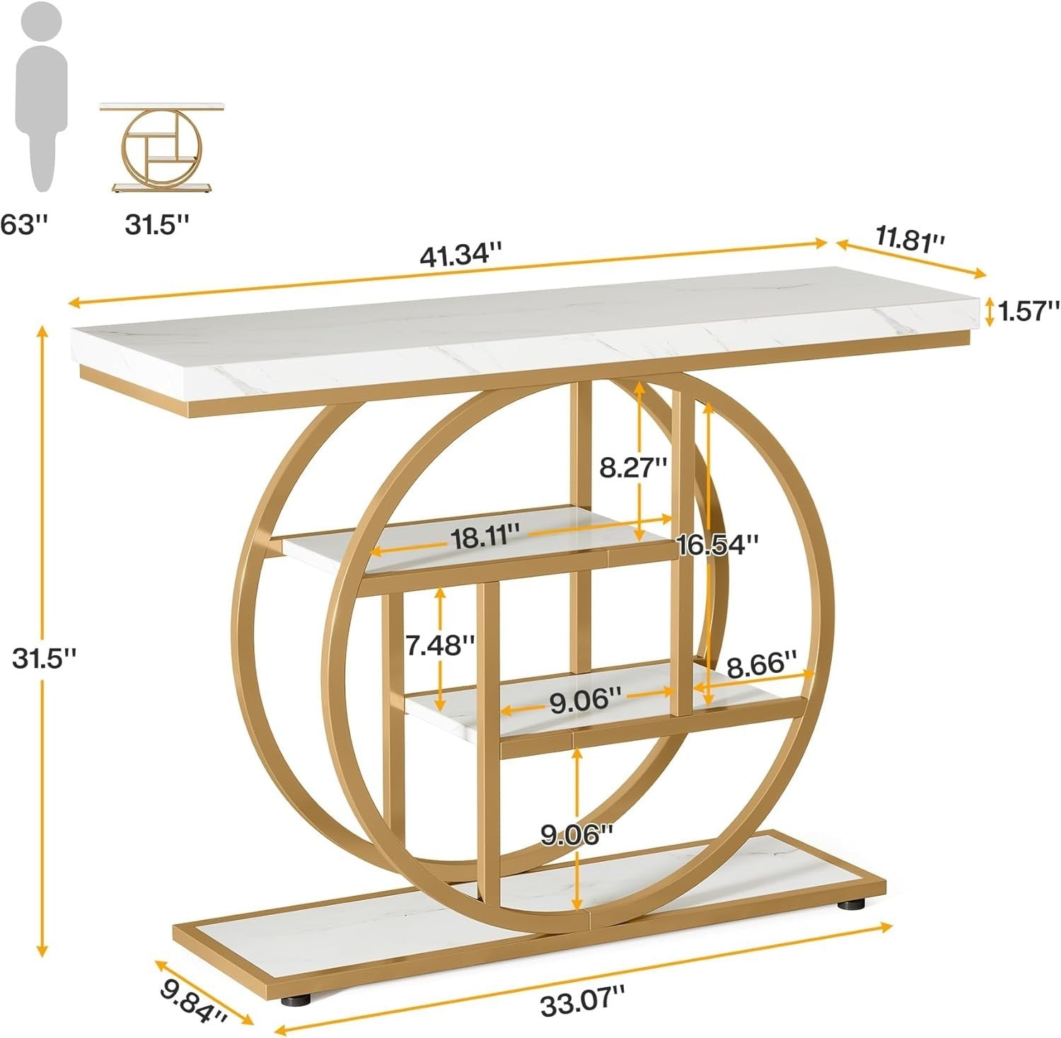 Industrial Console Table 4 Tier Shelf Narrow Entry Table w/ Circle Base