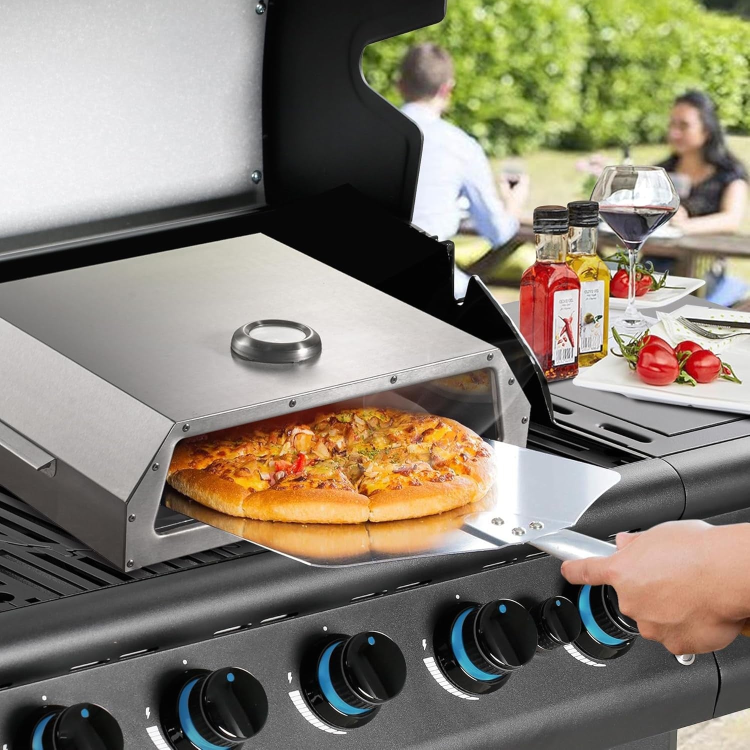 Portable Stainless Steel Pizza Oven | Outdoor BBQ Grill with Thermometer