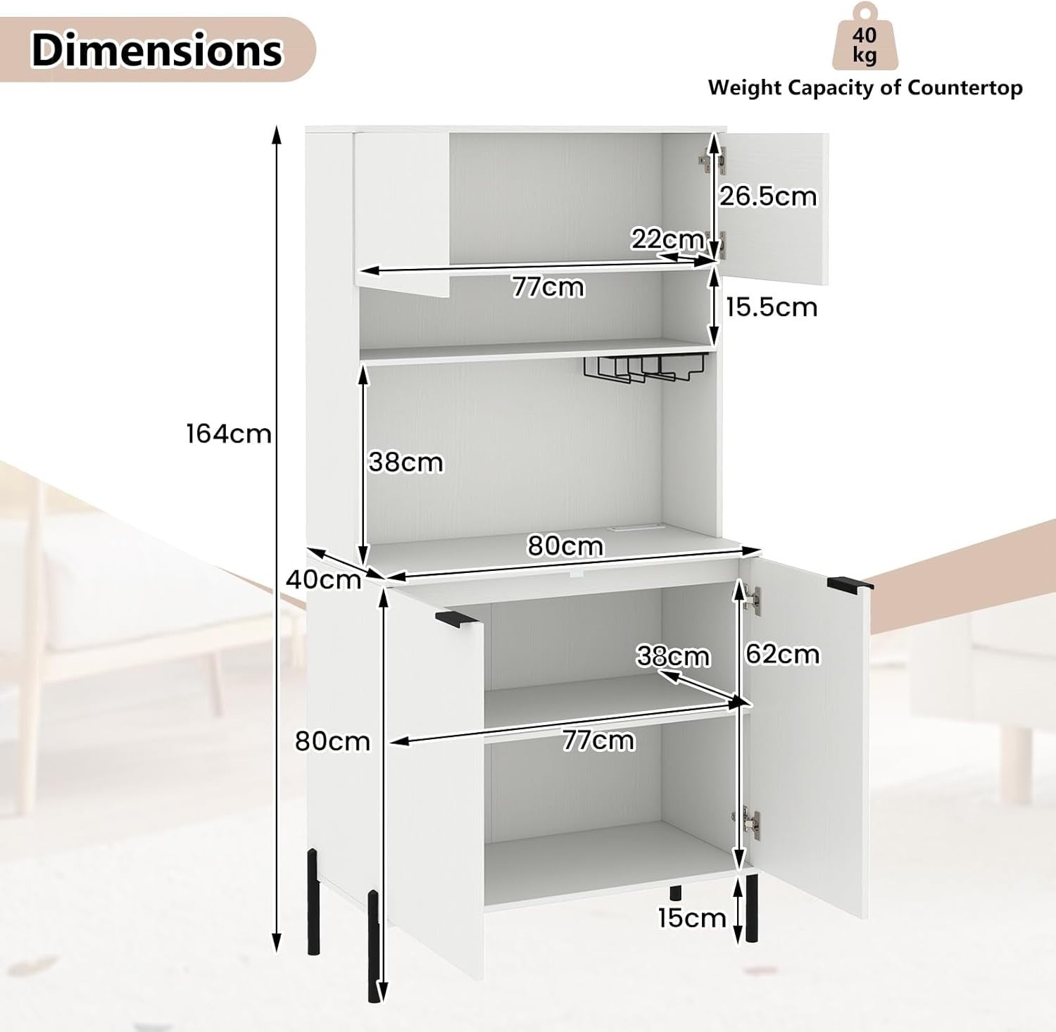 Tall Kitchen Cupboard 4-Door Pantry Storage Cabinet with Wine Rack & USB