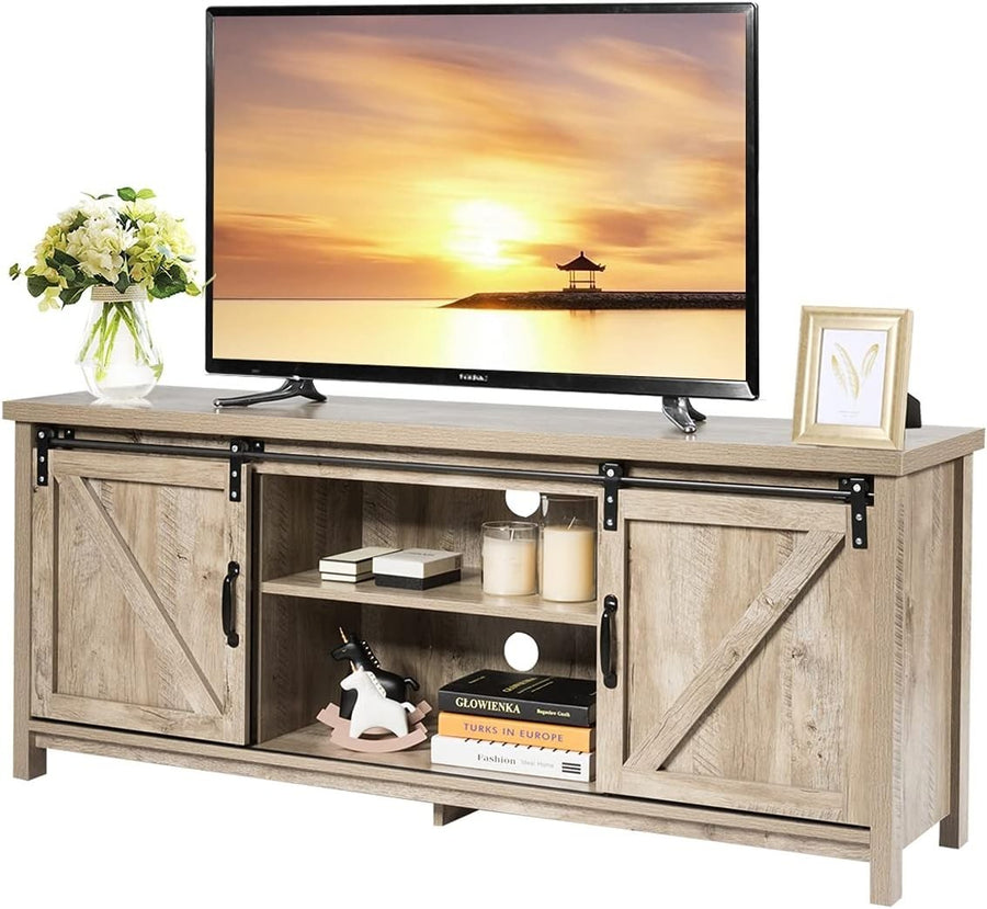 Farmhouse TV Stand up to 60" | Sliding Barn Doors | Storage Cabinet Table