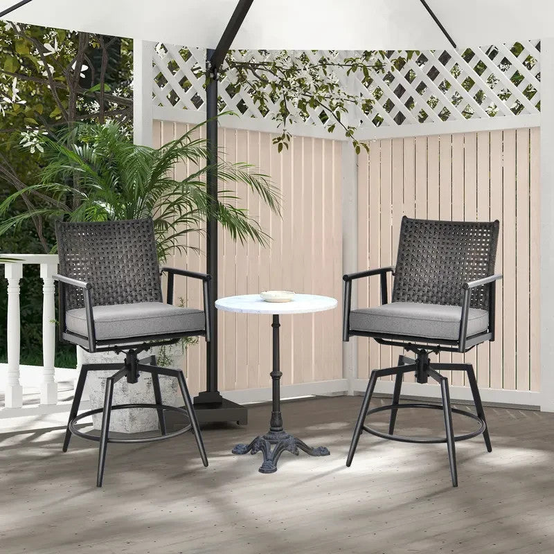 Outdoor Swivel Bar Stools Set of 2 Rattan Cushioned Garden Patio Chairs