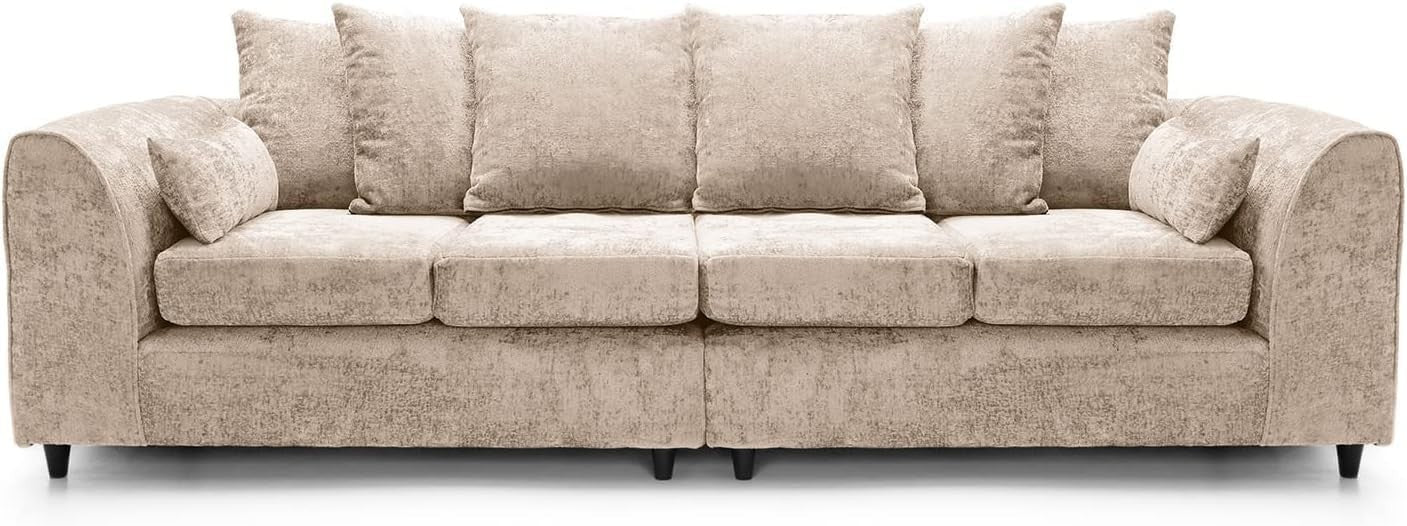 Beige Chenille 4-Seater Sofa with Deep Cushions & Soft Fabric – Family Comfort