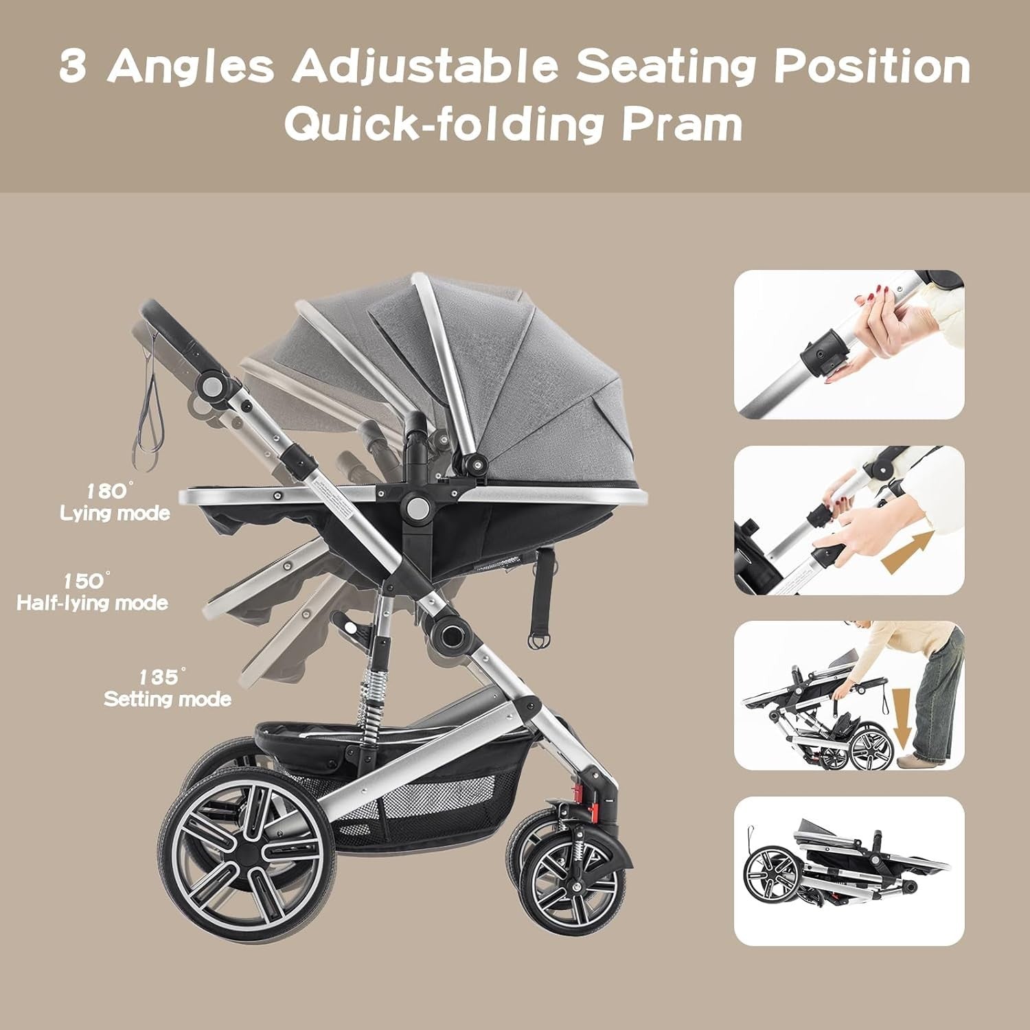 3-in-1 Baby Stroller Travel System Pram Car Seat Pushchair Blue Aluminium