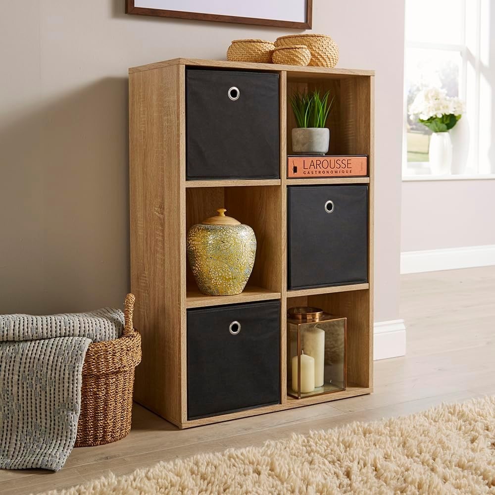 6 Cube Storage Shelf Oak Wooden Bookcase Display Unit 90cm