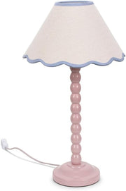 Rose Pink Bobbin Table Lamp Blue Trim Scallop Shade Pastel 45cm