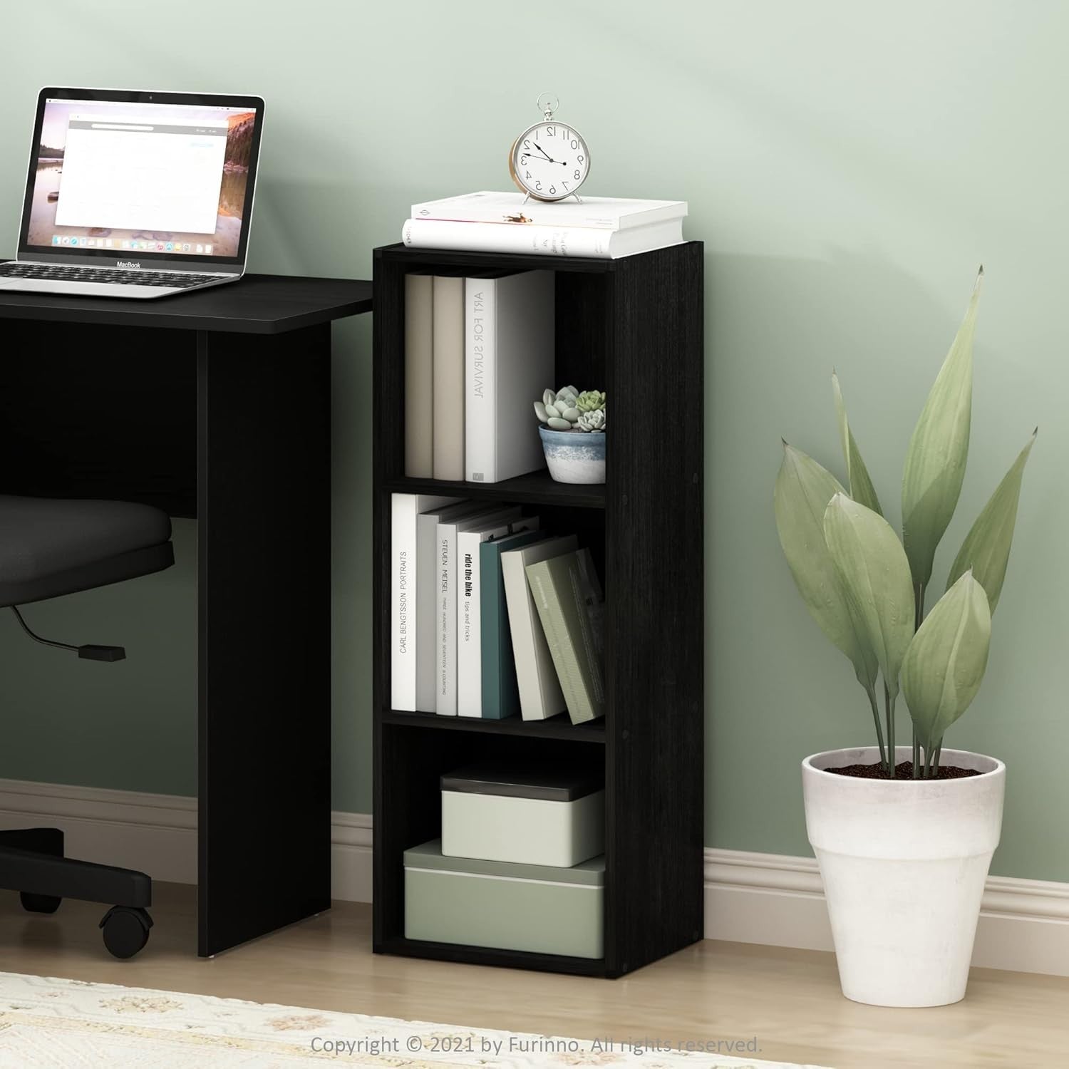 3 Cube No Tool Bookcase Small Storage Shelf Compact Organizer Bookshelf Black