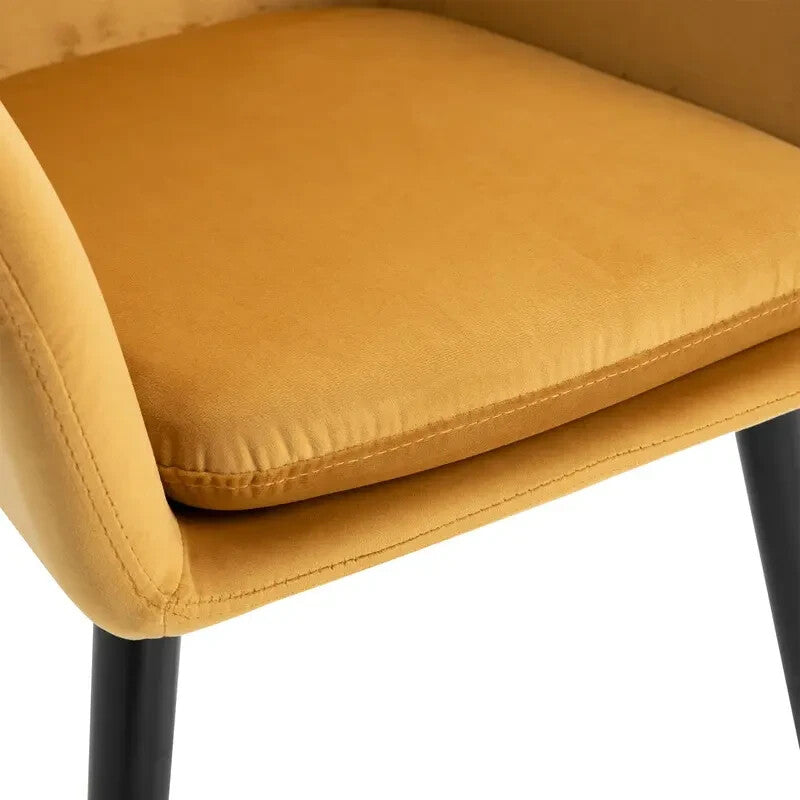 2x Yellow Velvet Dining Chairs Tub Seat with Arms Lounge Kitchen Chairs