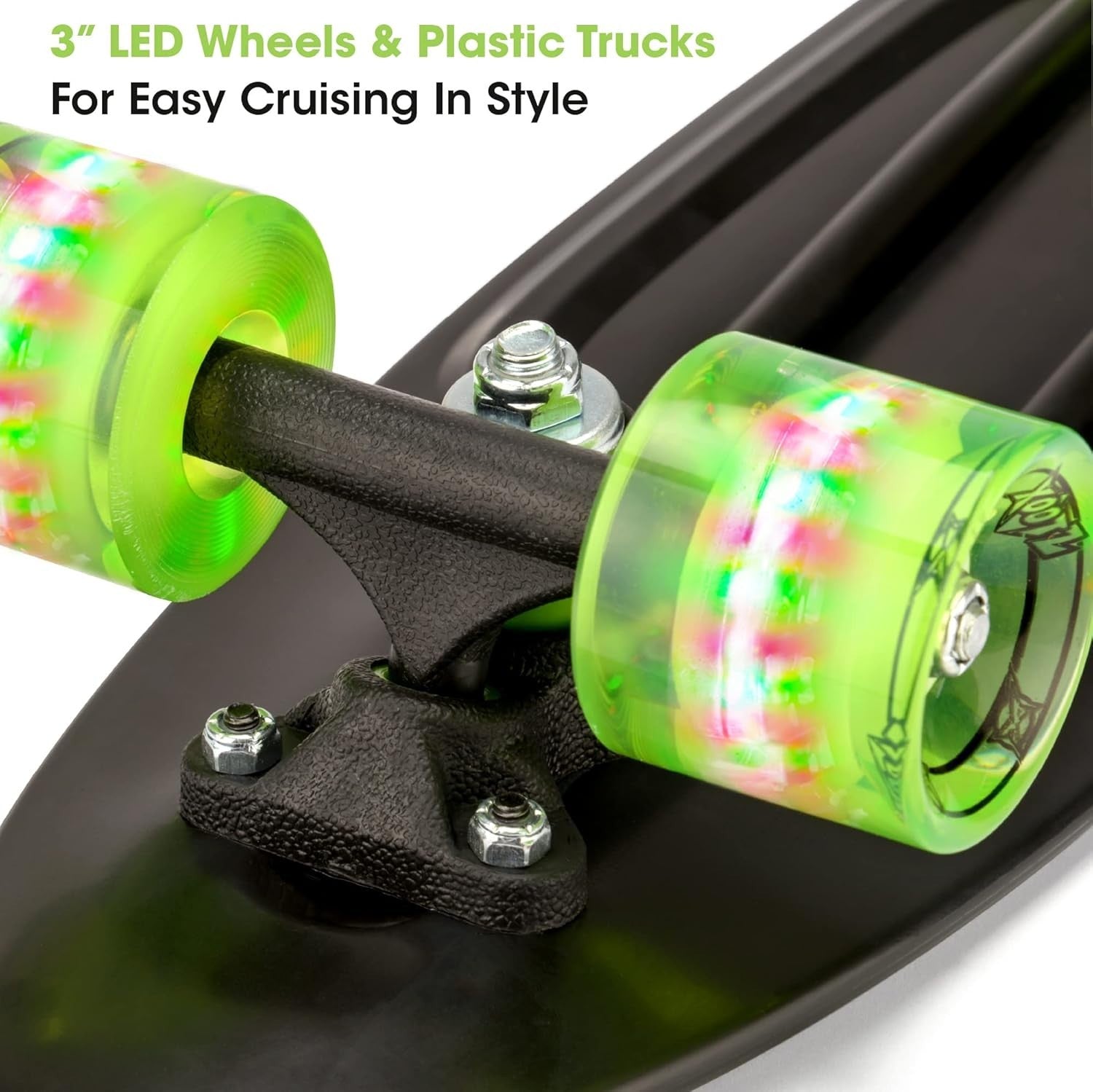 22in Retro Plastic Skateboard LED Wheels Kids Beginner Cruiser Board