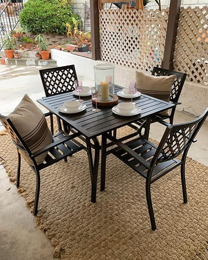 5 Piece Metal Patio Dining Set Outdoor Bistro Table & 4 Stackable Chairs