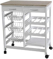 Kitchen Trolley on Wheels with Drawers Basket Storage Lockable White Island