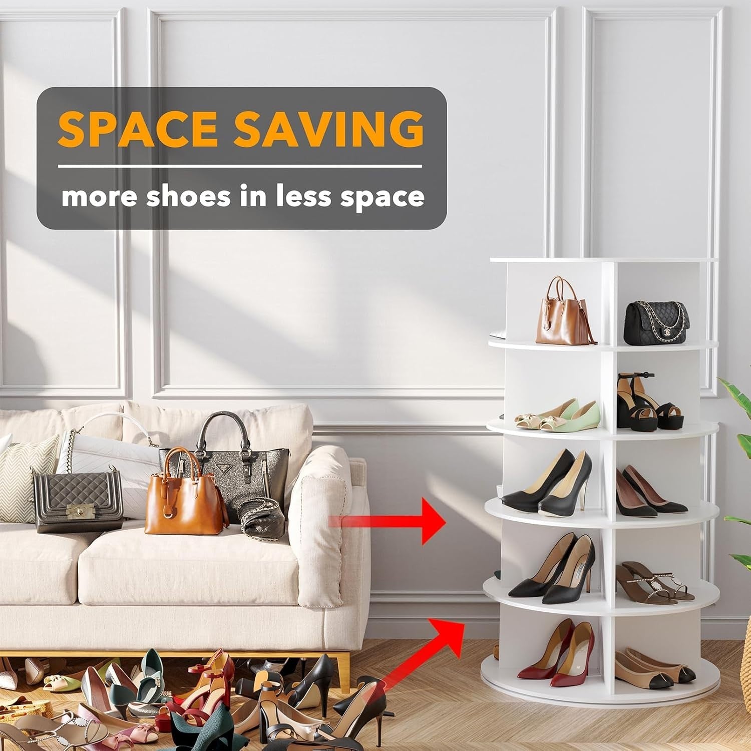5-Tier Rotating Shoe Rack Tower, Space-Saving 360° Spinning Shoe Organizer