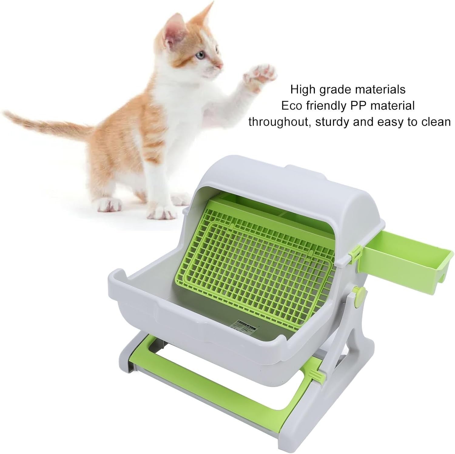 Semi Automatic Cat Litter Box Self Cleaning Large Tipping Tray Green