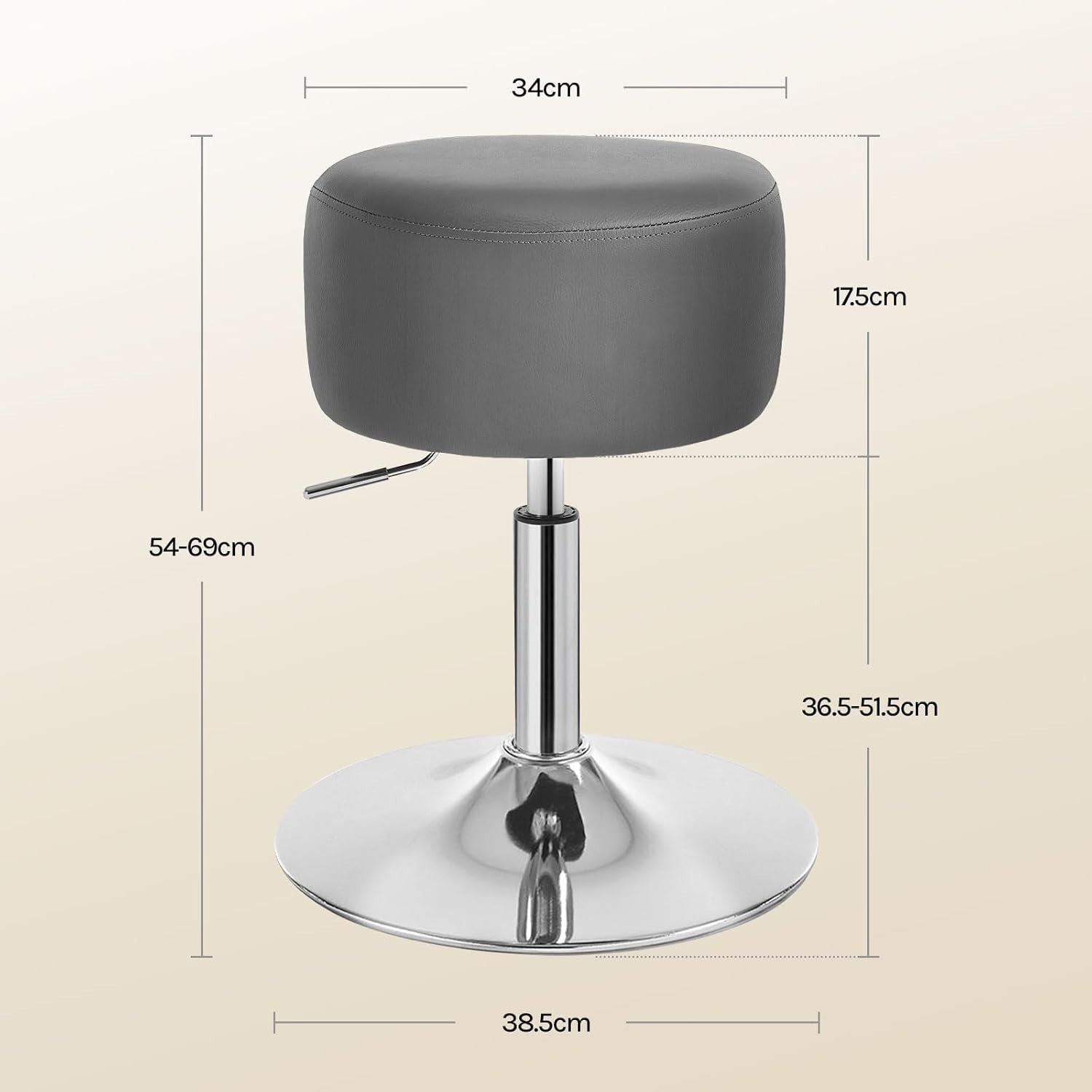 Set of 2 Grey Faux Leather Swivel Bar Stools Height Adjustable Counter Seats