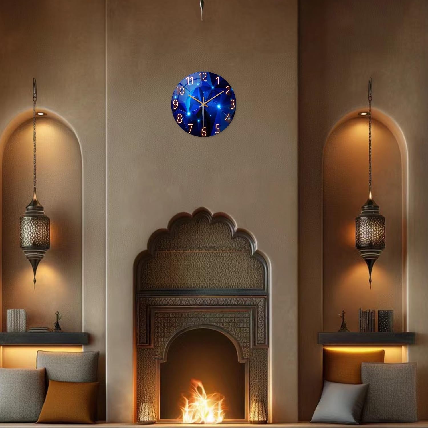 Modern 12 Inch Wall Clock Glass Silent Blue Design Home Living Room Decor