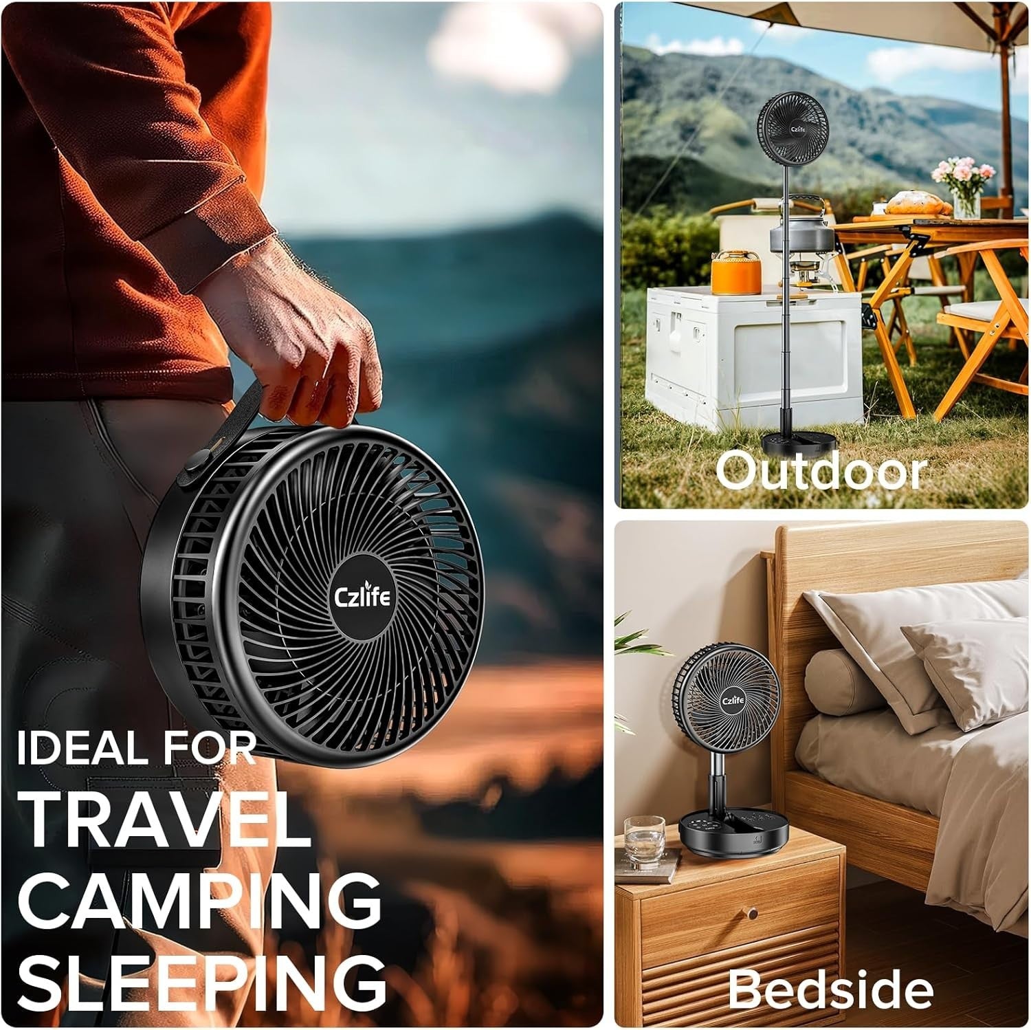 Portable Fan 10000mAh Rechargeable – Folding Desk Fan w/ Remote Black Cordless