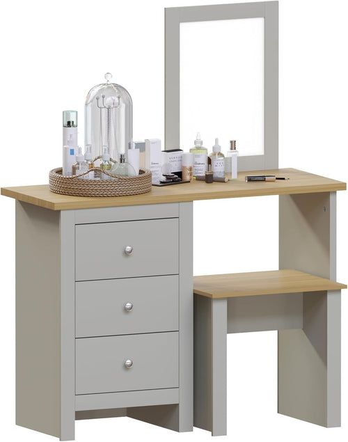 Modern 3 Drawer Chest Tall Dresser Grey Oak Veneer Bedroom Storage