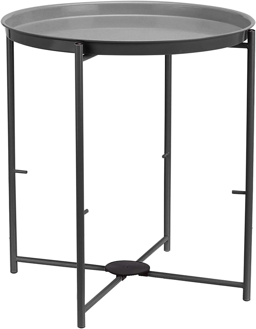 Round Storage End Table Charcoal Grey with Fabric Bin 45x45x48cm Modern