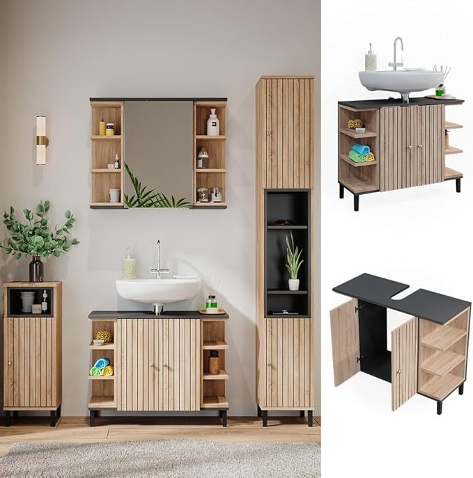 Sonoma Oak Bathroom Sink Cabinet 79.6x64x32cm Storage Unit with Shelves