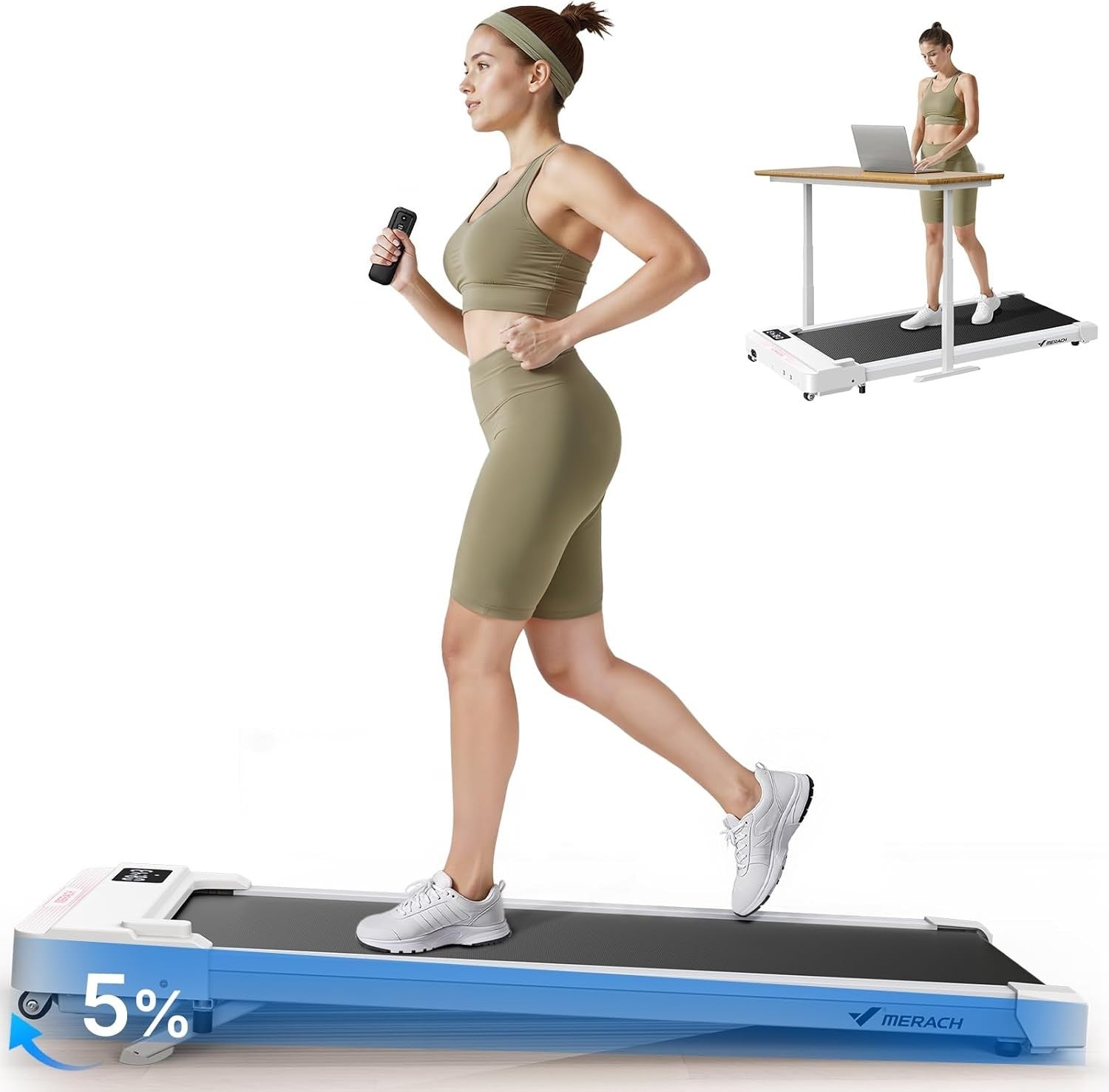 Under Desk Treadmill Walking Pad 5%, Incline Quiet App Remote Home Office