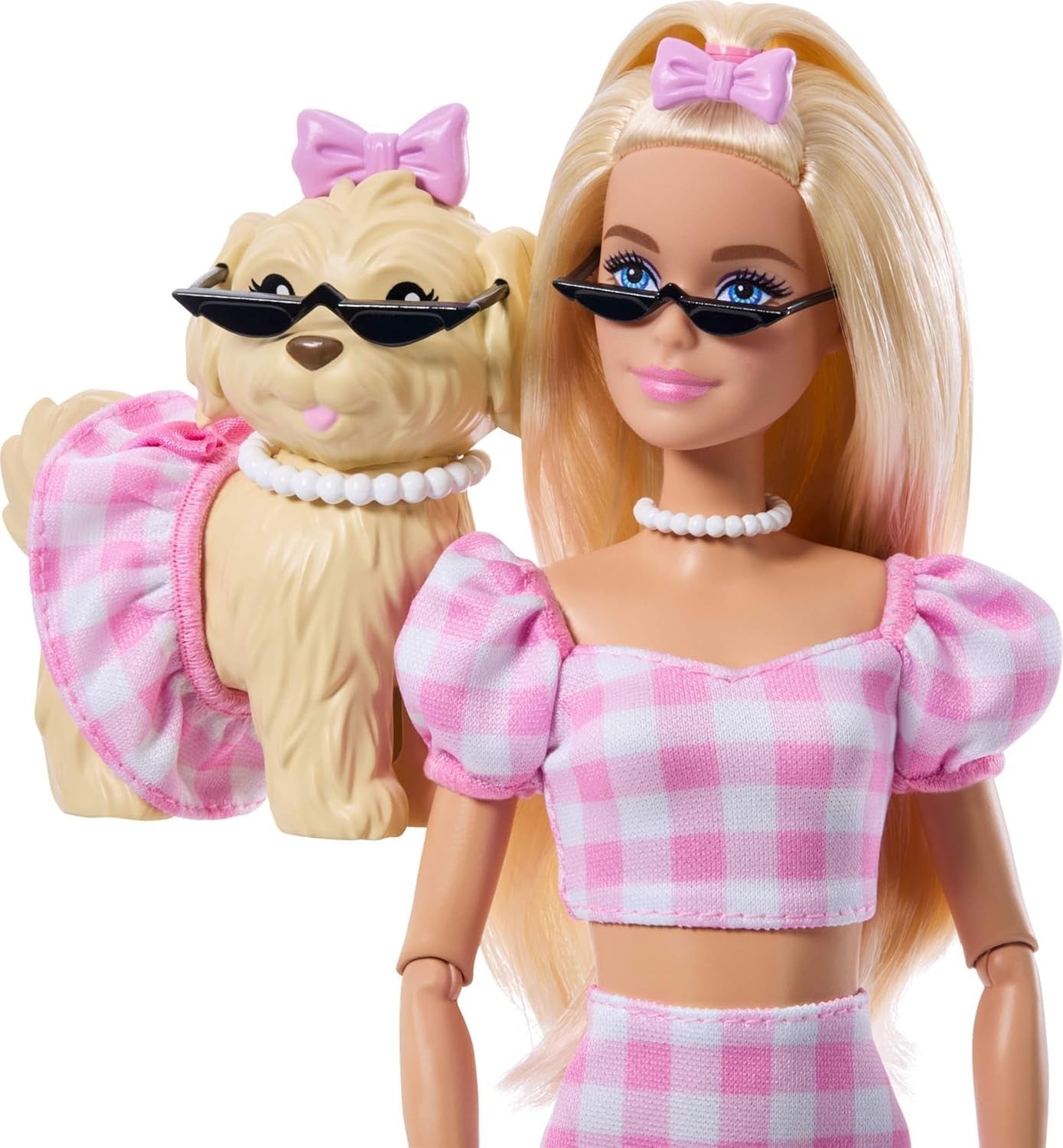 Fashion Doll with Puppy Matching Outfits Sunglasses Necklace Pet Set