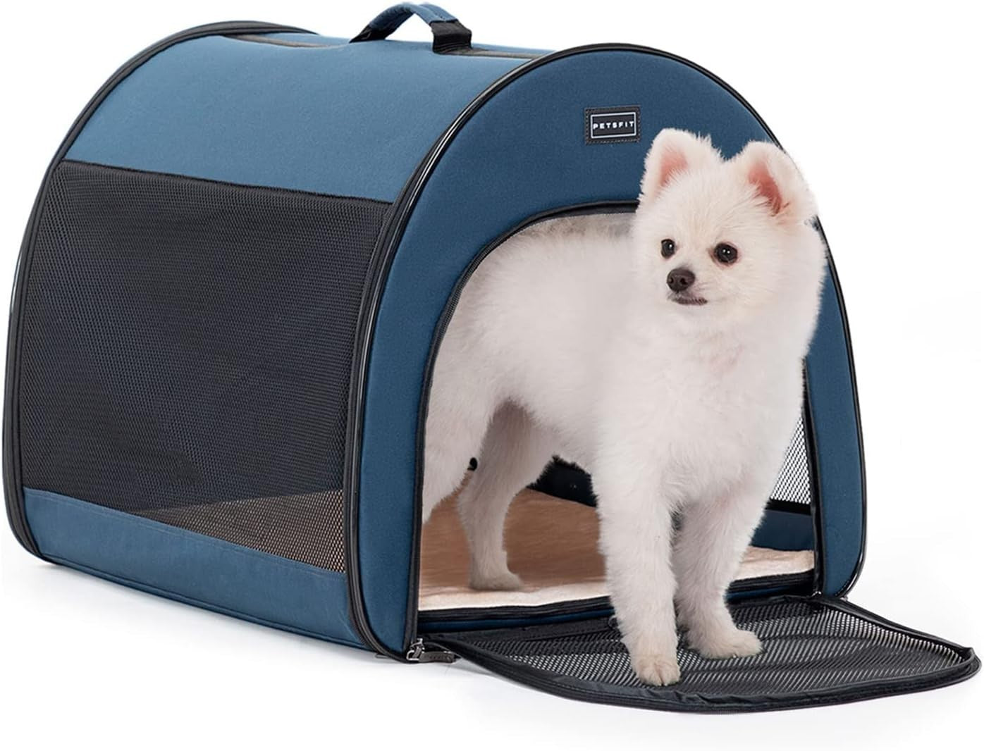 Soft Dog Crate 48x42x41cm Portable Travel Carrier Cat Kennel with Mat Blue
