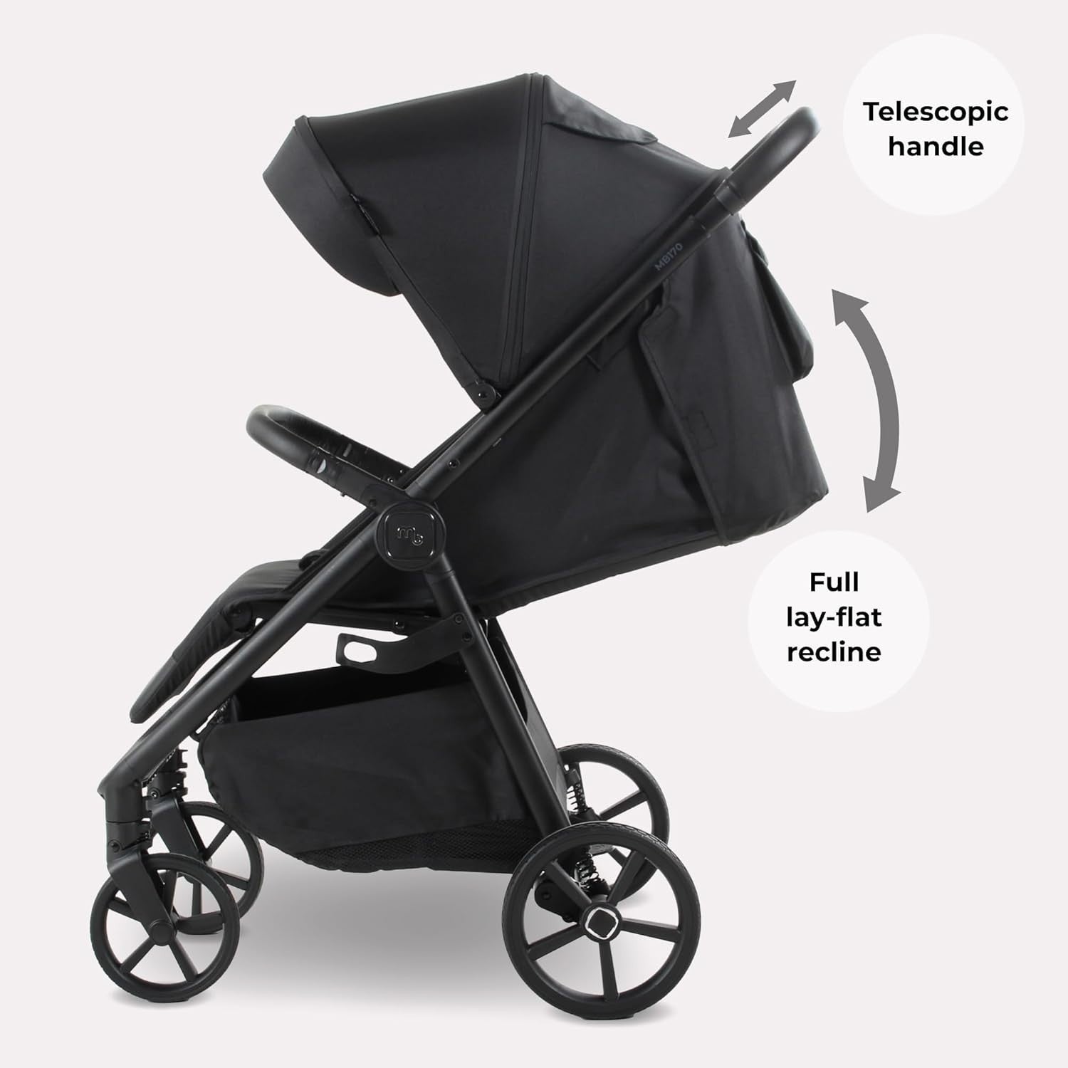 Compact Baby Pushchair Stroller From Birth to 22kg Foldable Black