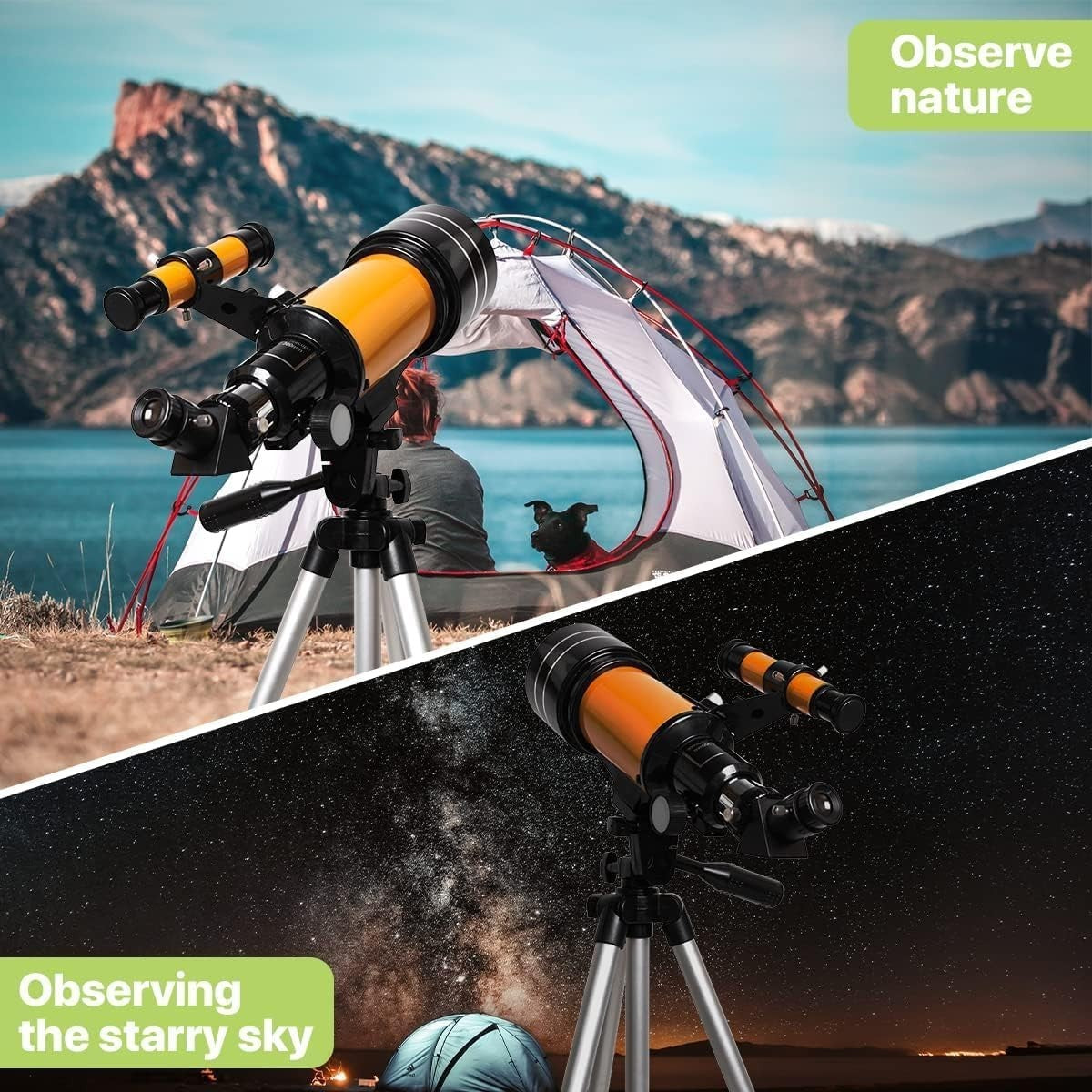 70mm Space Telescope 150x Magnification Kids Beginner Scope Tripod Yellow