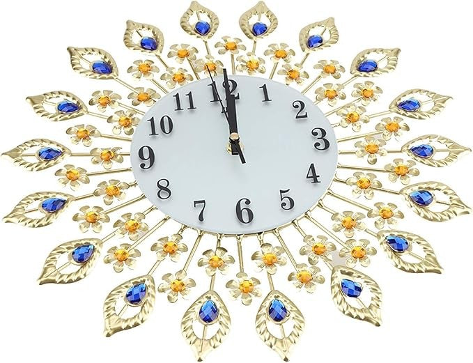 Luxury Peacock Crystal Wall Clock Silent Iron Art Decor 37×37cm Multicolour