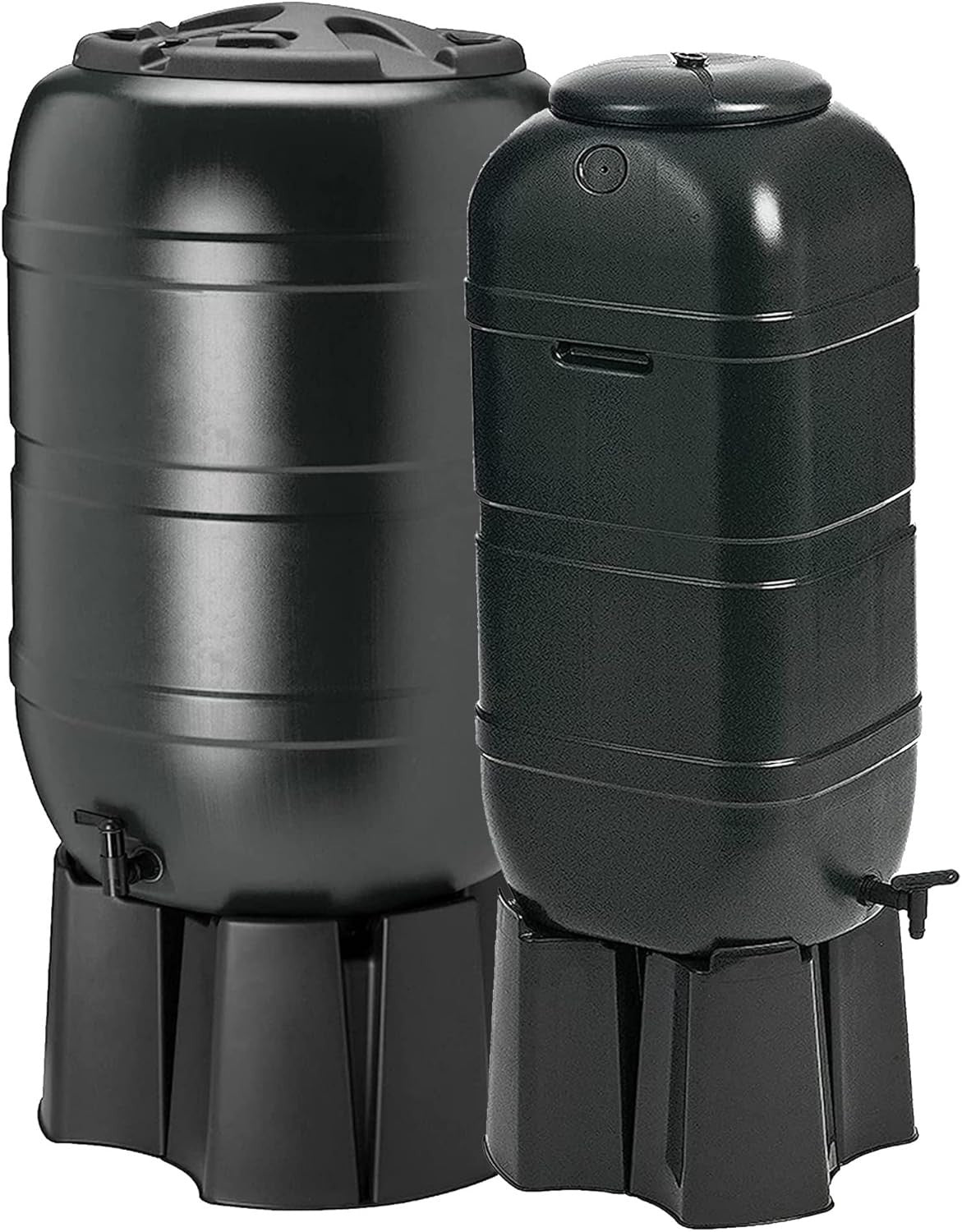 210L Outdoor Slim Line Rainwater Butt With Tap Stand & Lid Black