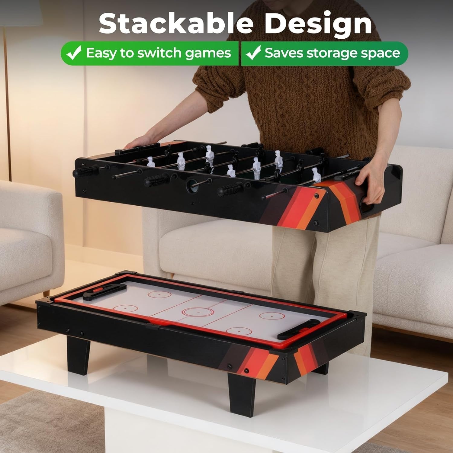 4 in 1 Combo Game Table Foosball Air Hockey Pool Ping Pong Play