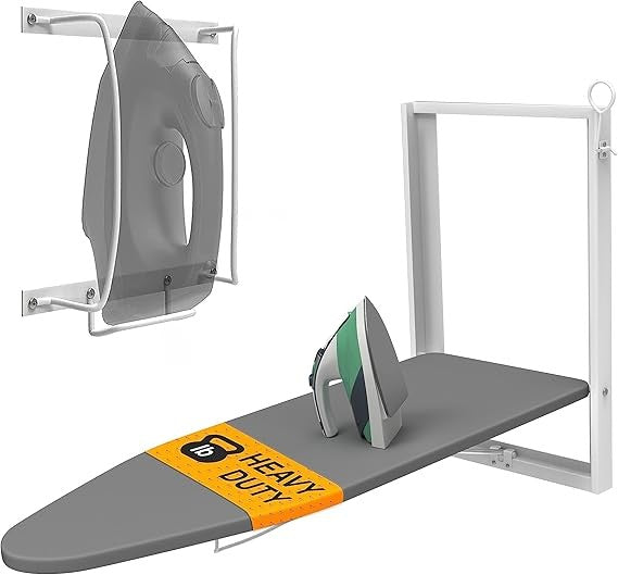 Wall Mounted Folding Ironing Board with Iron Holder Space Saving Design
