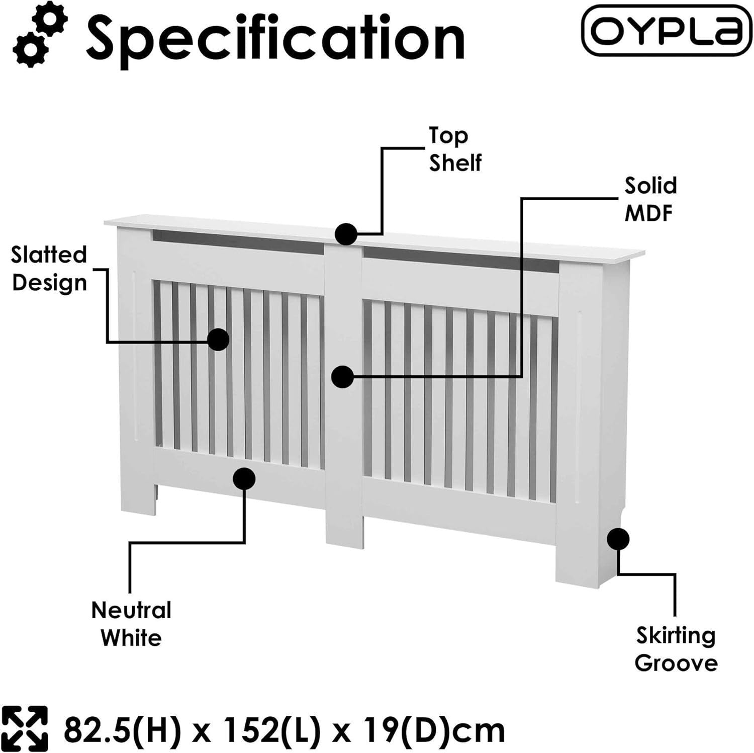 Large White Radiator Cover | Modern Slatted MDF Cabinet