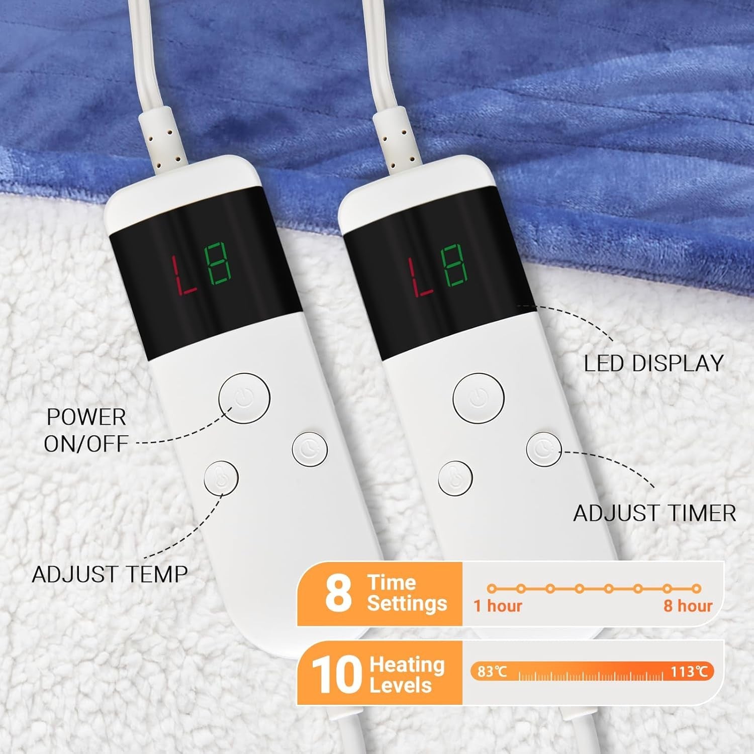 Electric Heated Blanket 130x160cm Fleece 10 Heat Settings Timer