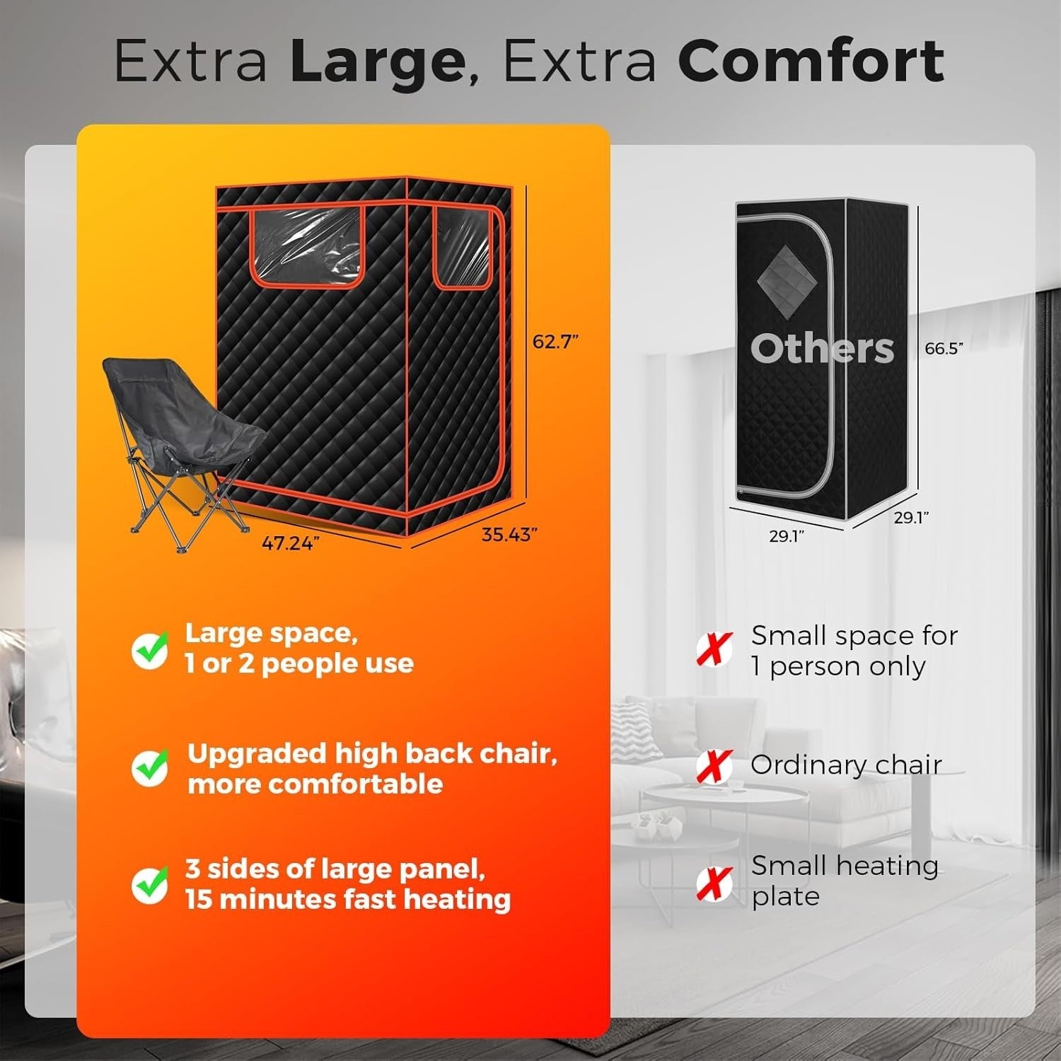 Portable Infrared Sauna Tent for 1-2 Person – Home Spa w/ Folding Chair & LED