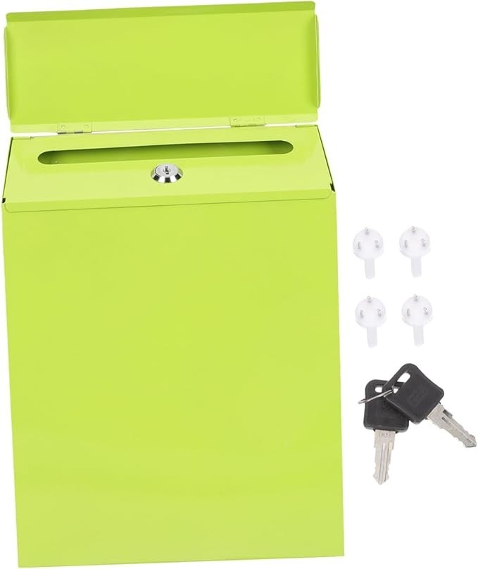 Wall Mounted Locking Mailbox Iron Secure Post Box Green Modern Slim Design