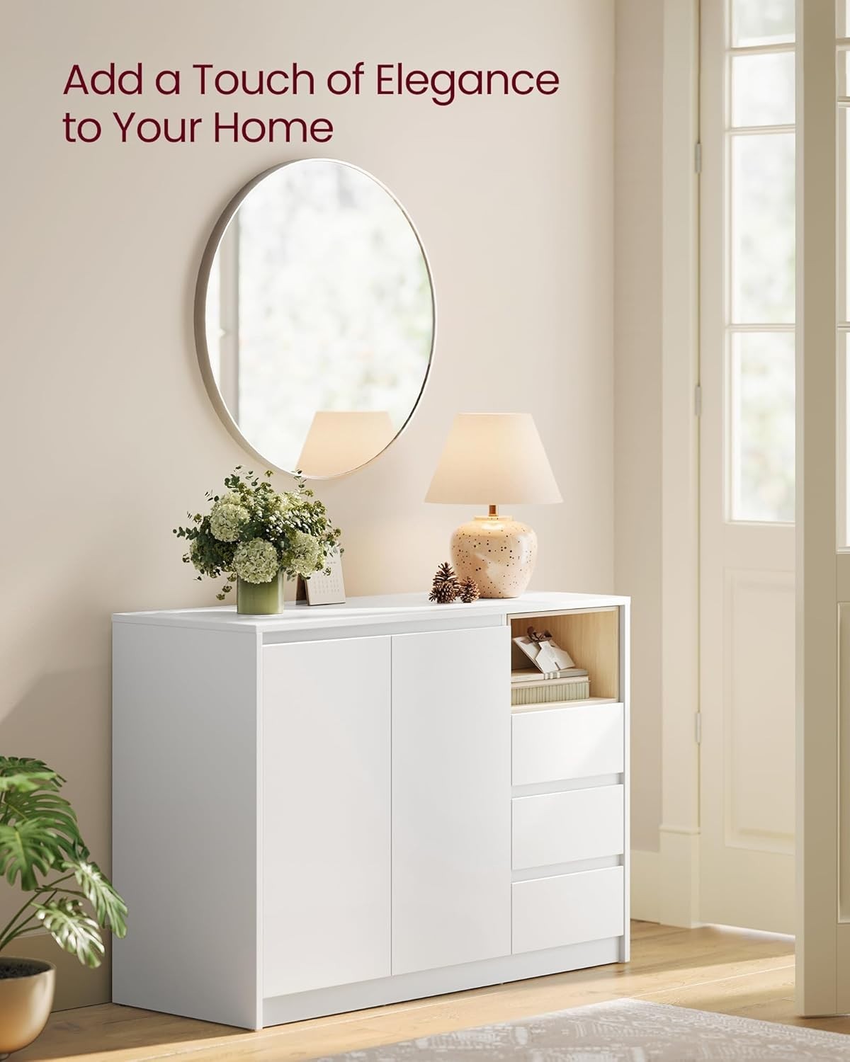 White 2 Door Sideboard with 3 Drawers & Adjustable Shelf | Storage Cabinet