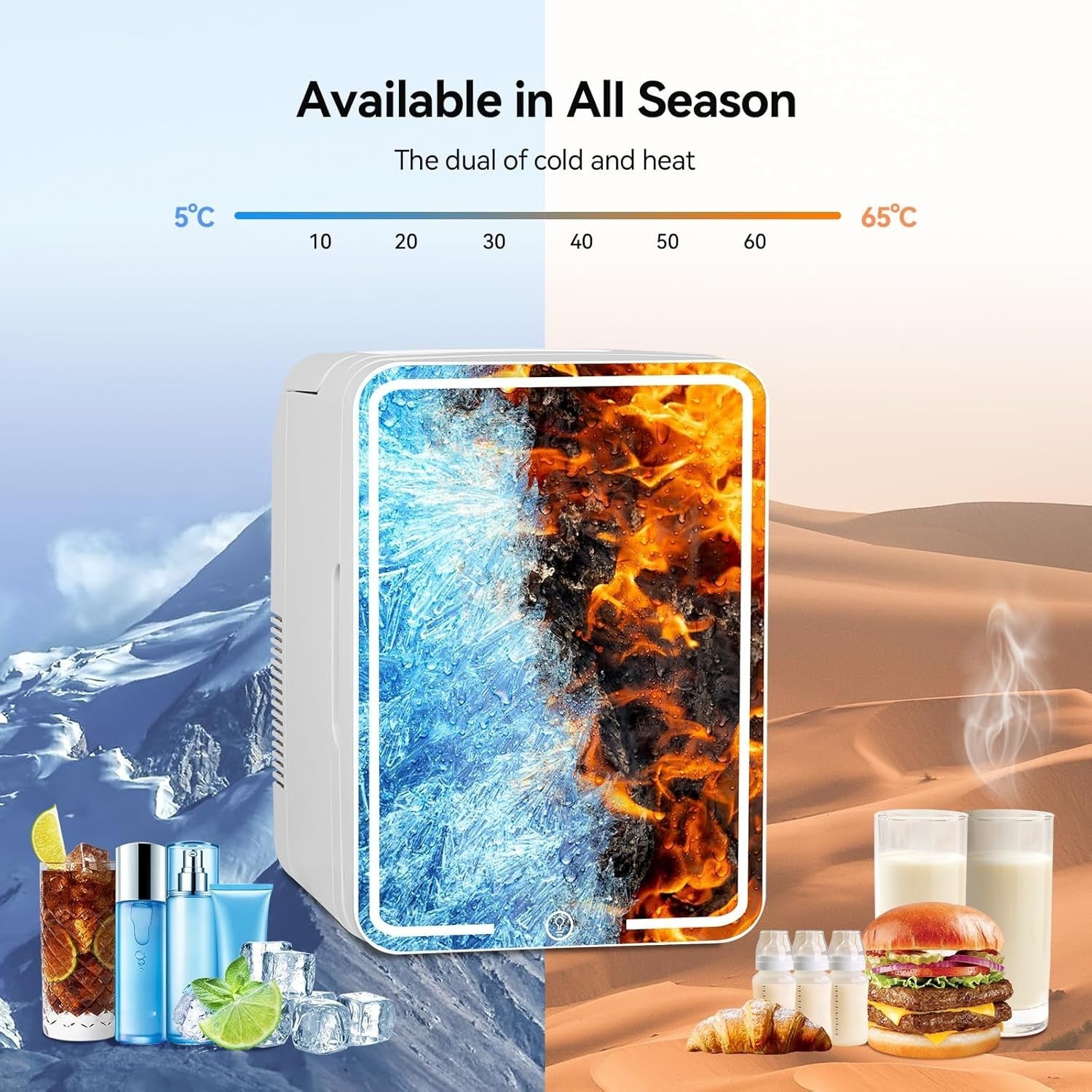 10L Portable Mini Skincare Fridge Cooler & Warmer LED Mirror AC/DC
