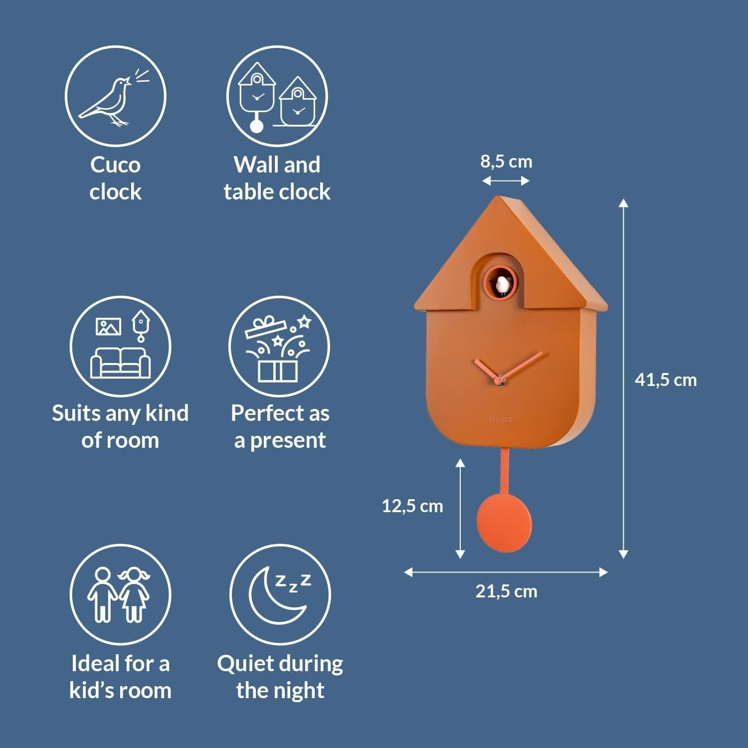 Terracotta Cuckoo Clock Modern Wall Clock Silent Pendulum Battery Operated