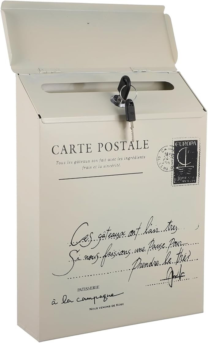 Wall Mounted Locking Mailbox Iron White Secure Outdoor Post Box Retro Design