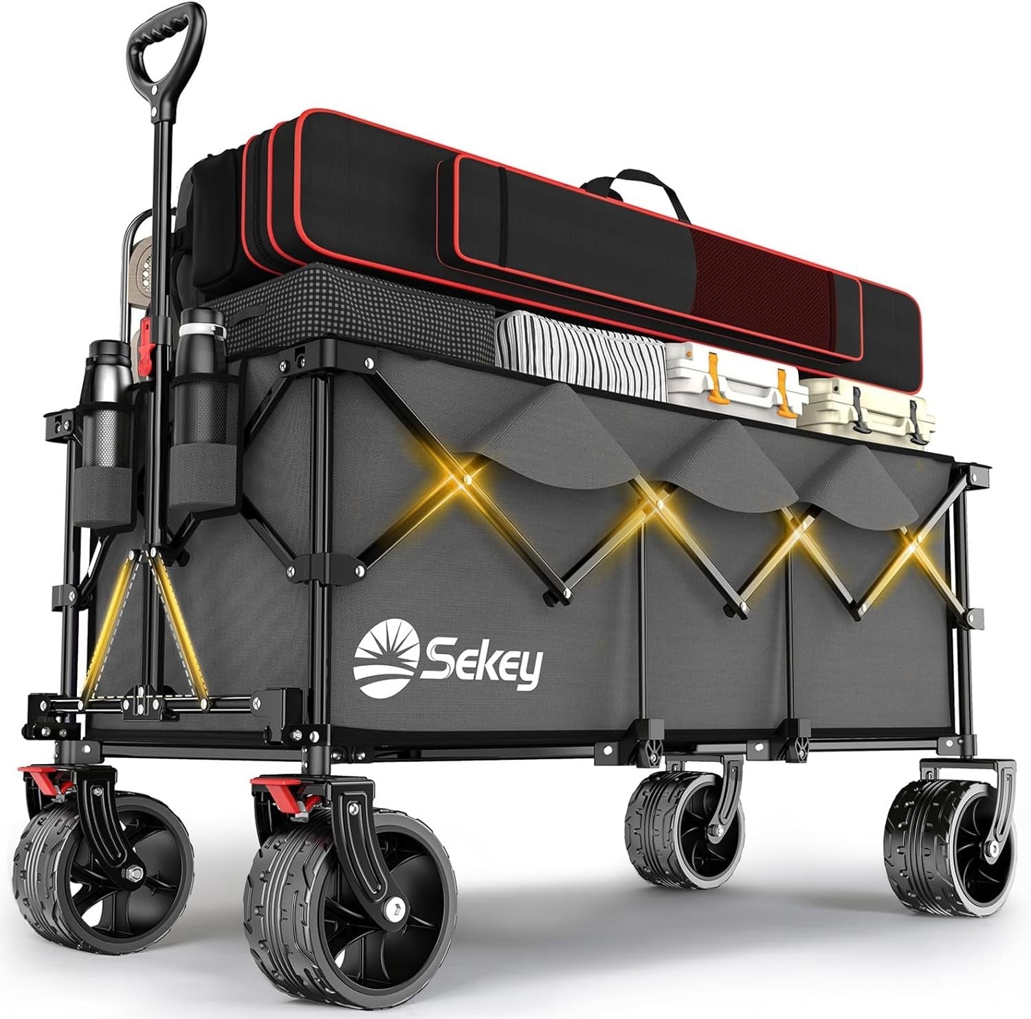 Grey 300L Folding Camping Wagon 150kg Heavy Duty All Terrain Festival Beach Cart
