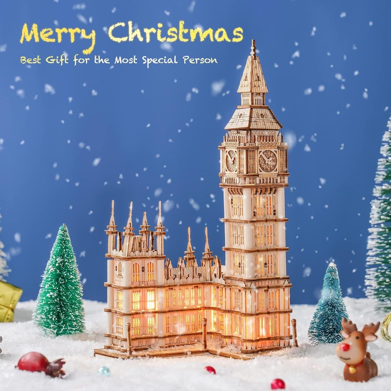 3D Wooden Big Ben Puzzle Model Kit – Laser Cut, Light-Up, Easy Build