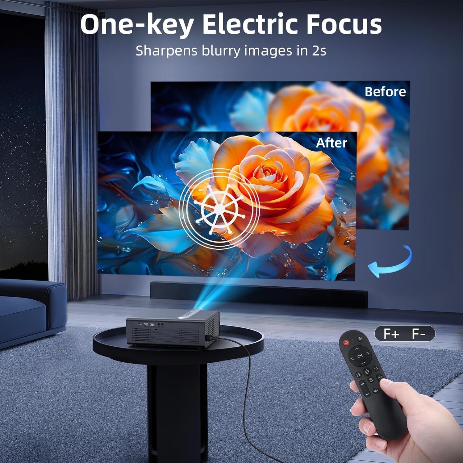 1080P WiFi Bluetooth Projector 4K Support Electric Focus 300"