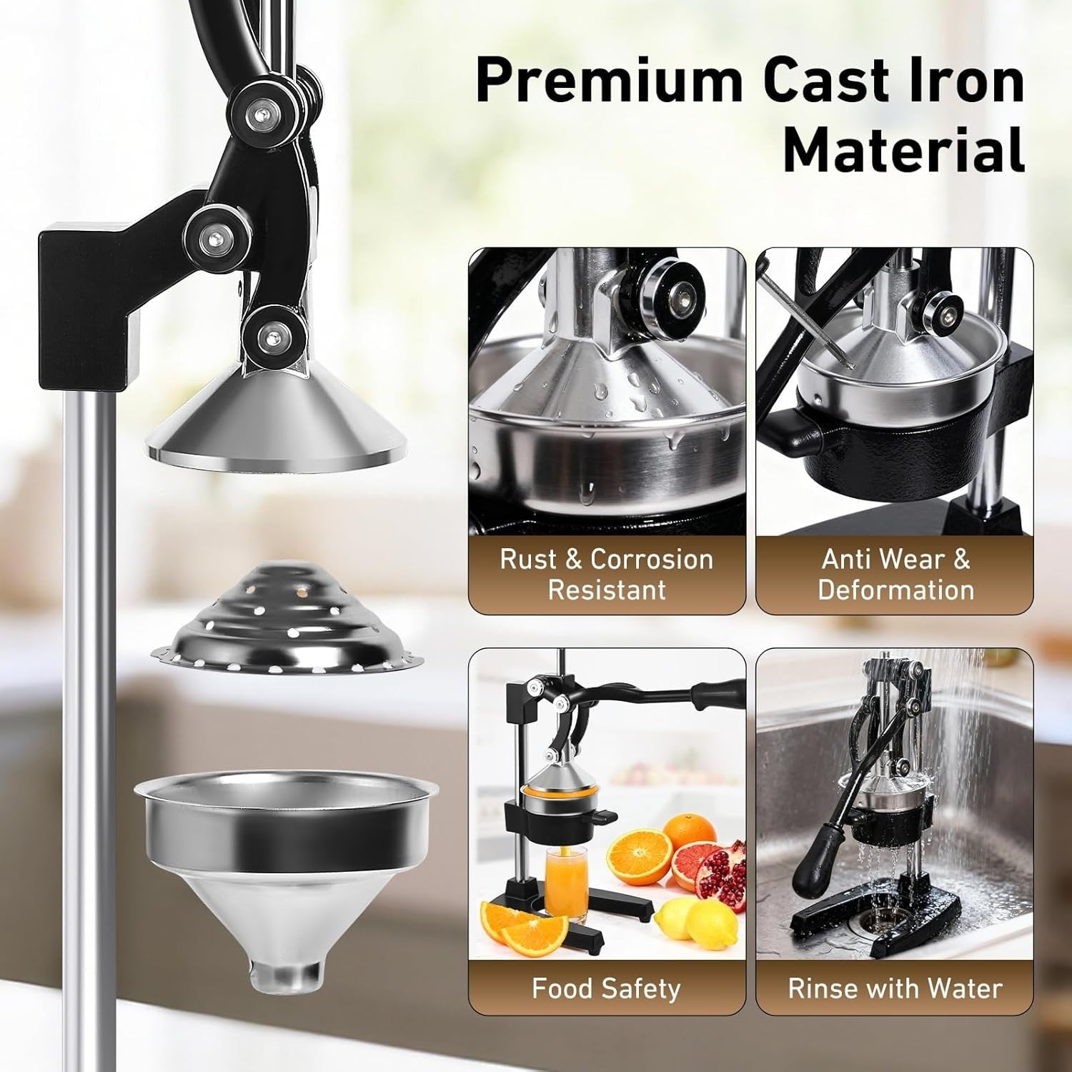 Manual Citrus Juicer Heavy Duty Cast Iron Hand Press Commercial Grade Pro