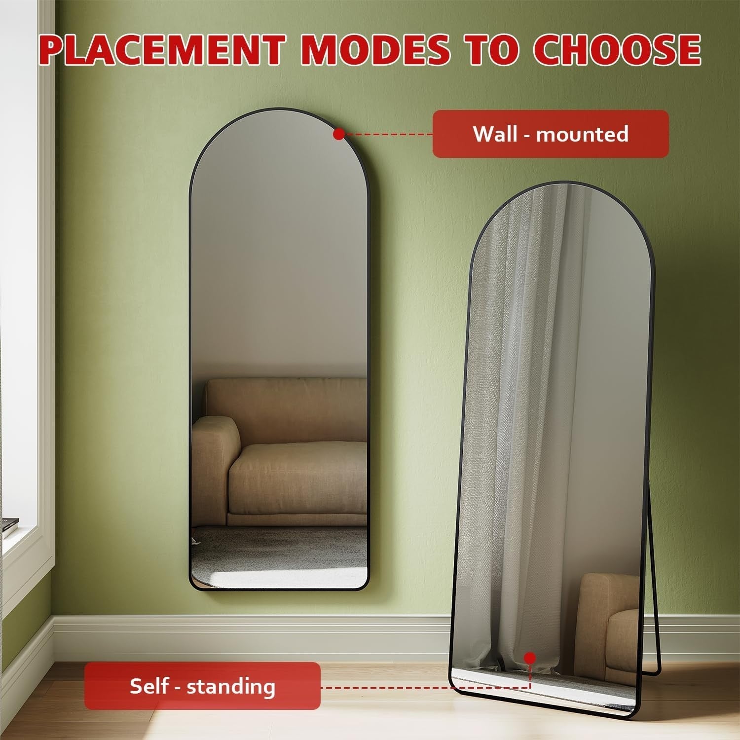 Arched Wall Full Length Mirror 160x60cm Aluminium Frame Floor Standing