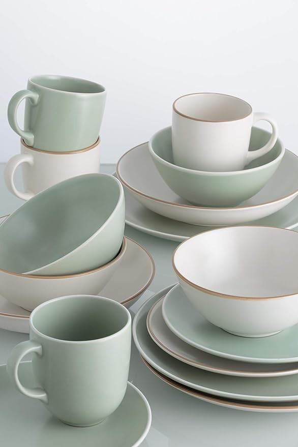 12pc Cream Stoneware Dinner Set Plates Bowls Service for 4 Modern Tableware
