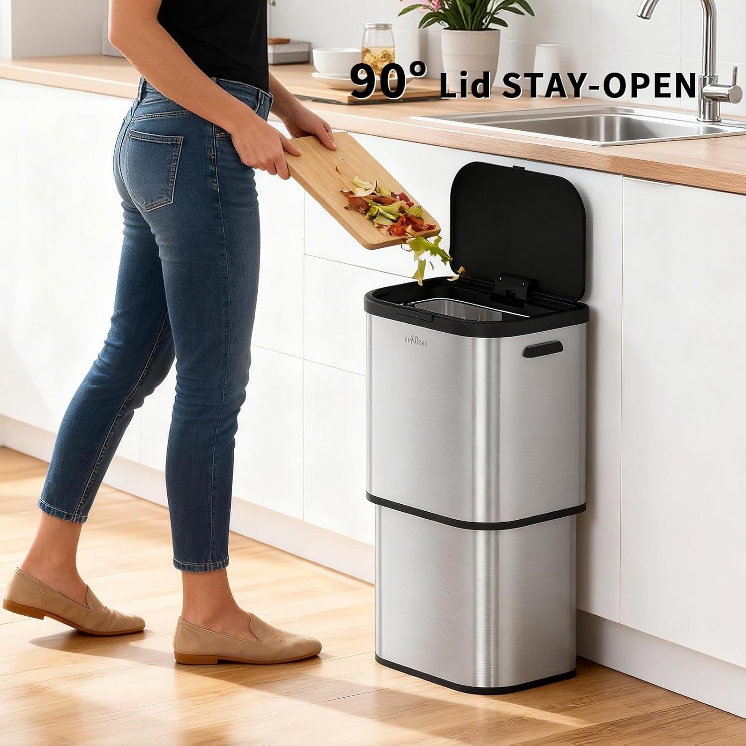 70L Kitchen Trash Bin | Stainless Steel Large Garbage Bin with Lid