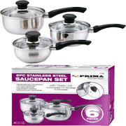 6 Pcs Stainless Steel Saucepan Essential Cookware Set with Glass Lids