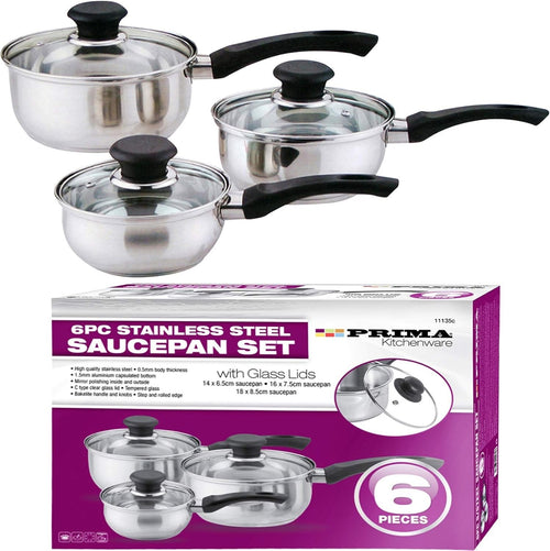6 Pcs Stainless Steel Saucepan Essential Cookware Set with Glass Lids