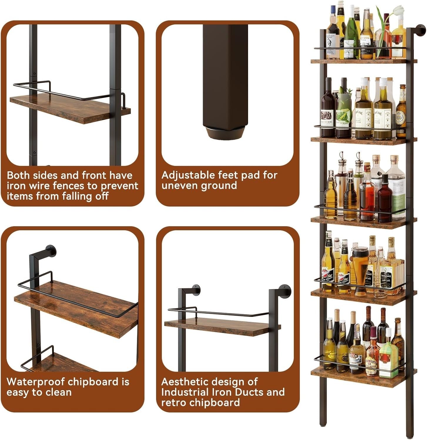 Tall Freestanding Wine Rack 5-Tier Bottle Display Shelf Drinks Storage Unit