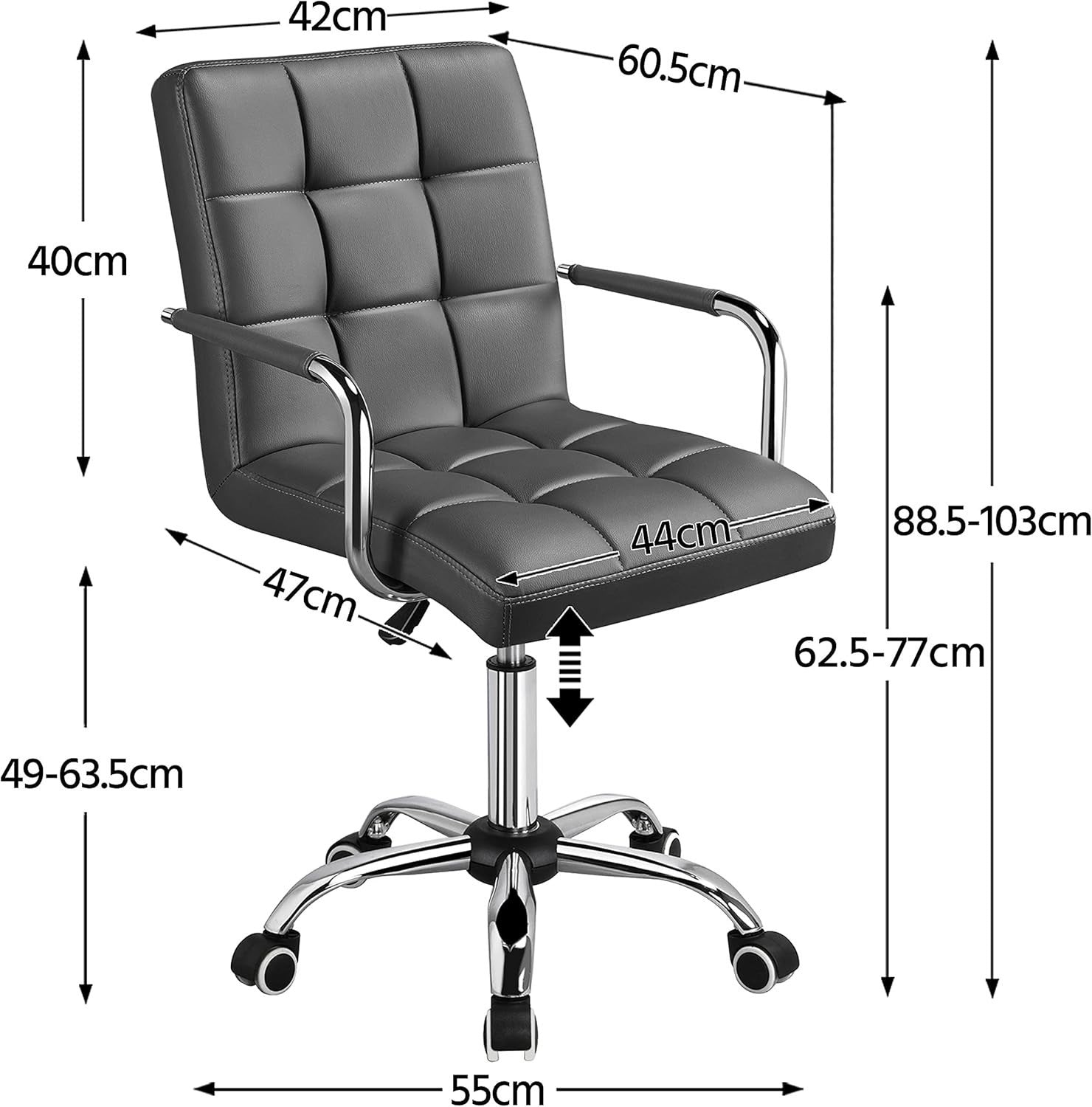 Grey Faux Leather Office Desk Chair Adjustable Height Swivel Study Home